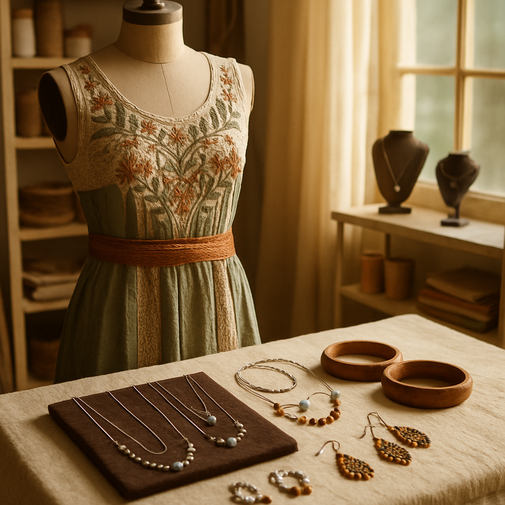 Sacred attire and ritual jewelry arranged for photography
